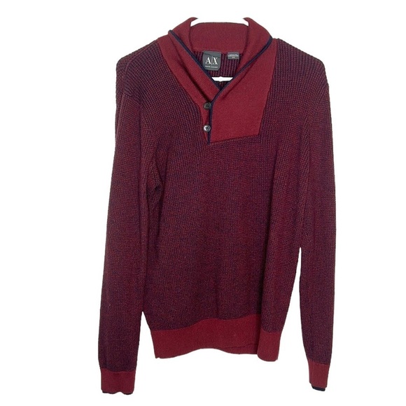 Armani Exchange Merino Wool Sweater Men's Medium Maroon‎ Thermal Shawl Collar - Picture 1 of 8